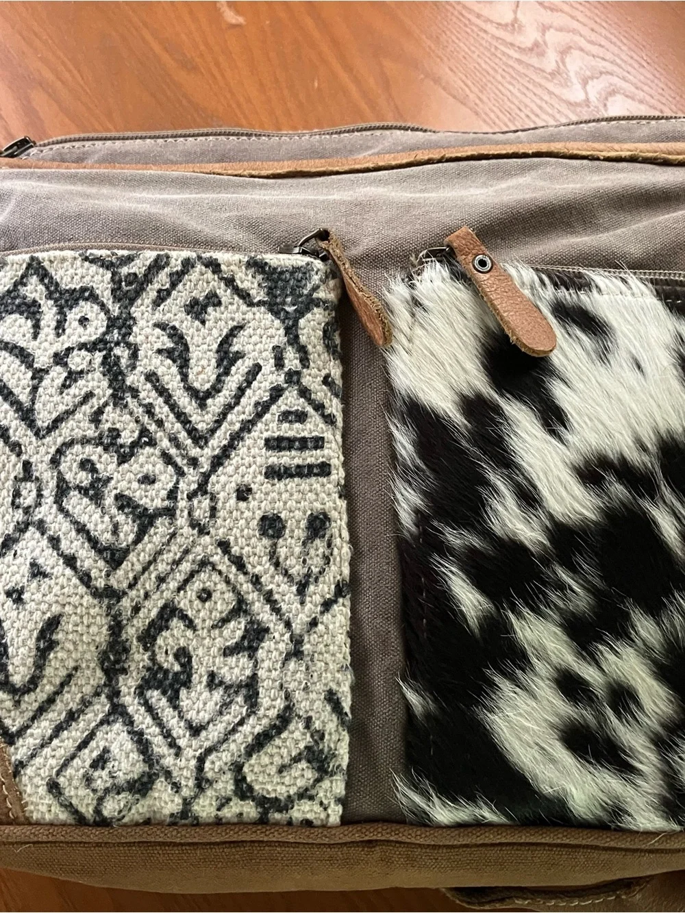 Myra Bag Patchwork Canvas Shoulder Bag with Black and White Pattern